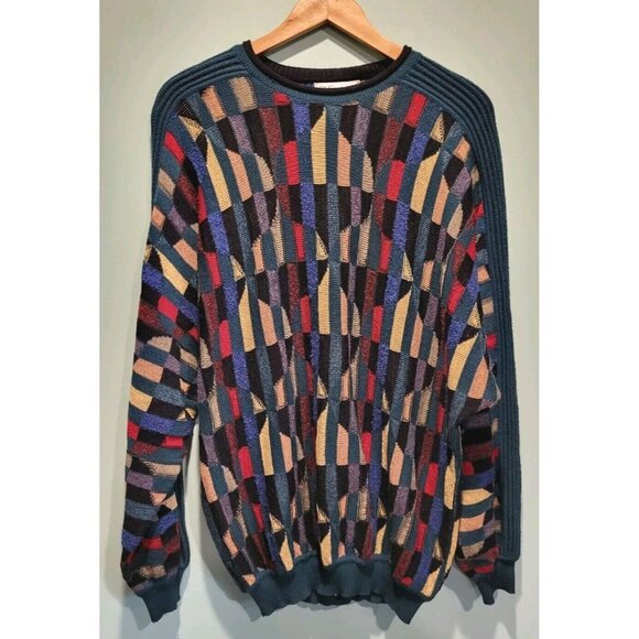 Vtg Mens St Croix Shop Multicolor Wool Blend 3-D Knit Sweater Sz L Oversized - Picture 1 of 6